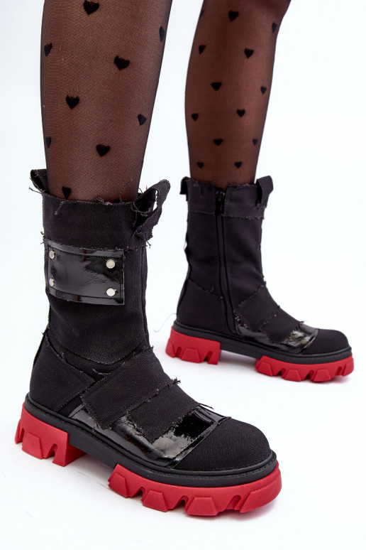 Women's Material Boots with Zip Black Elinare