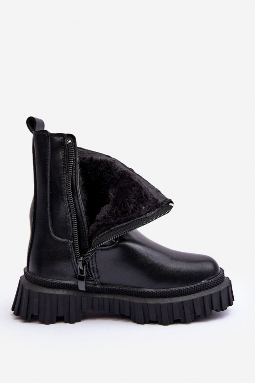 Girls' Heeled Ankle Boots Decorated with Rhinestones Black Adelie