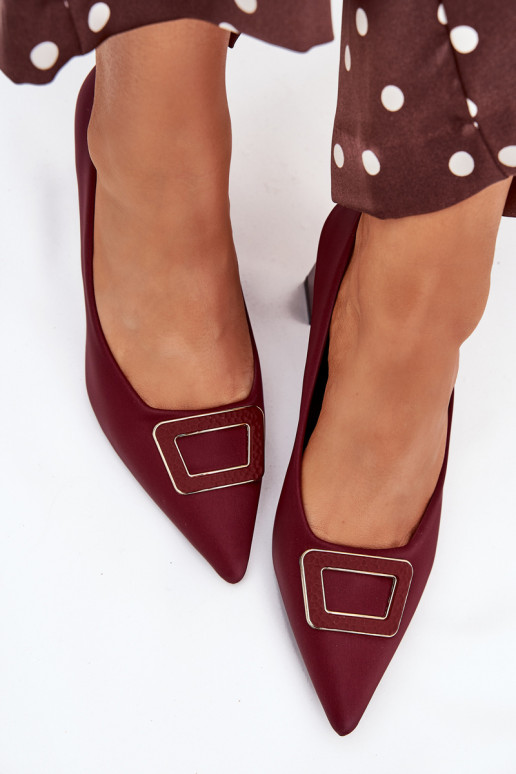 Czółenka Na SłupkuwithOzdobną Klamrą Bordowe Seriva