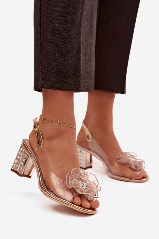 Heeled Sandals with Decoration D&A MR52-238 Pink Gold