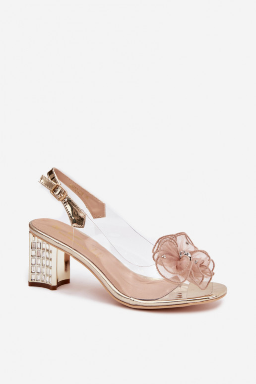 Block heel sandals with embellishment D&A MR52-238 Gold