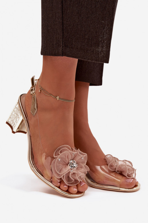 Block heel sandals with embellishment D&A MR52-238 Gold