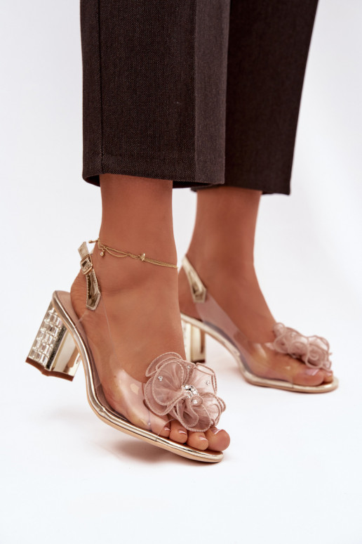 Block heel sandals with embellishment D&A MR52-238 Gold