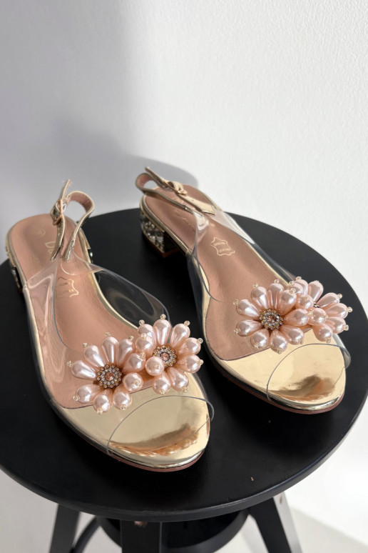 Transparent Low Heel Sandals with Decorative Details D&A MR52-229 Gold