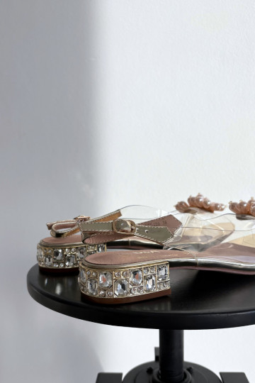 Transparent Low Heel Sandals with Decorative Details D&A MR52-229 Gold 2
