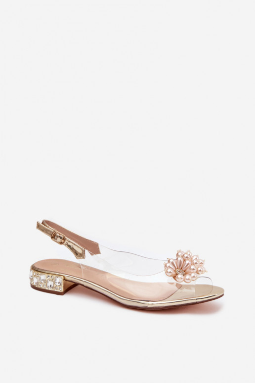 Transparent Low Heel Sandals with Decorative Details D&A MR52-229 Gold
