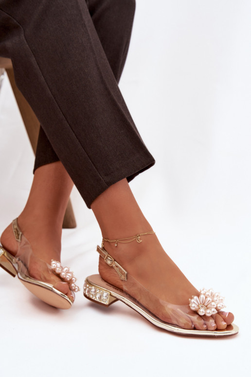 Transparent Low Heel Sandals with Decorative Details D&A MR52-229 Gold