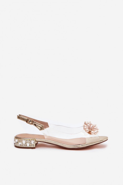 Transparent Low Heel Sandals with Decorative Details D&A MR52-229 Gold