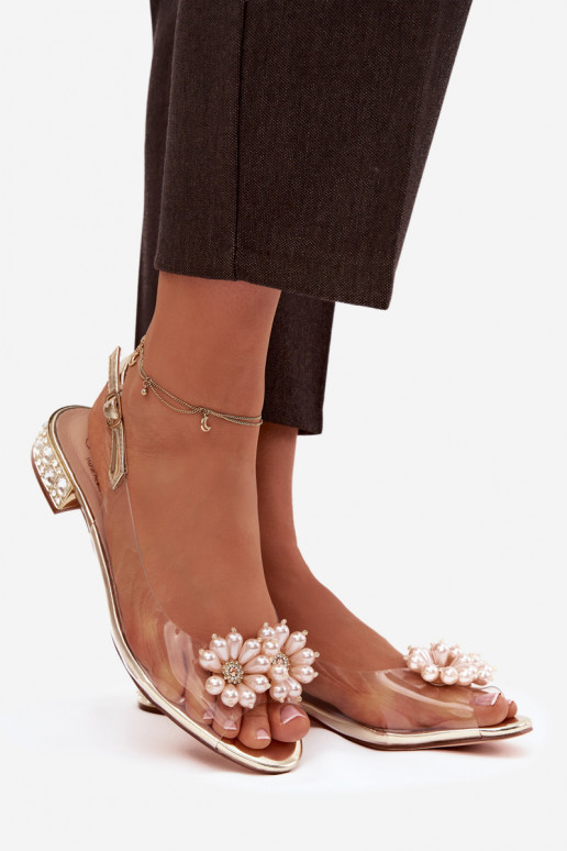 Transparent Low Heel Sandals with Decorative Details D&A MR52-229 Gold