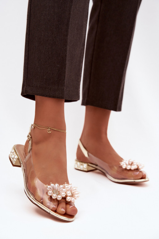 Transparent Low Heel Sandals with Decorative Details D&A MR52-229 Gold
