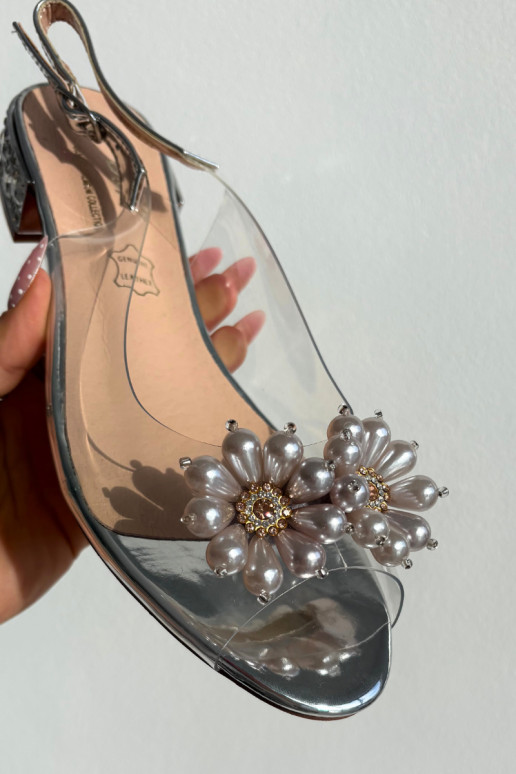 Transparent low heel sandals with decorative details D&A MR52-229 silver