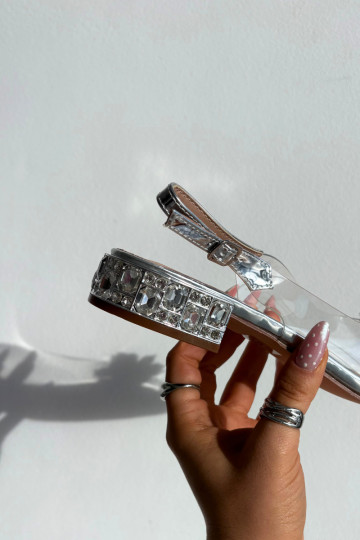 Transparent low heel sandals with decorative details D&A MR52-229 silver 2