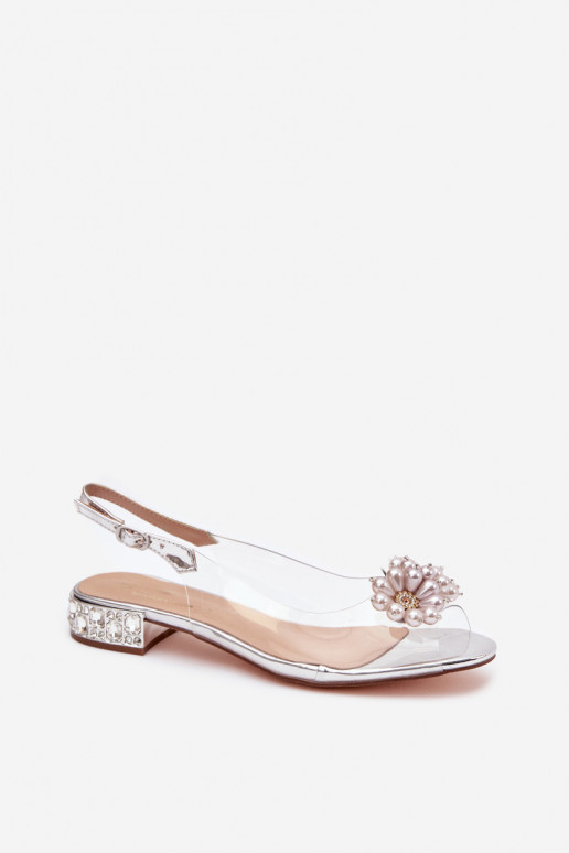 Transparent low heel sandals with decorative details D&A MR52-229 silver