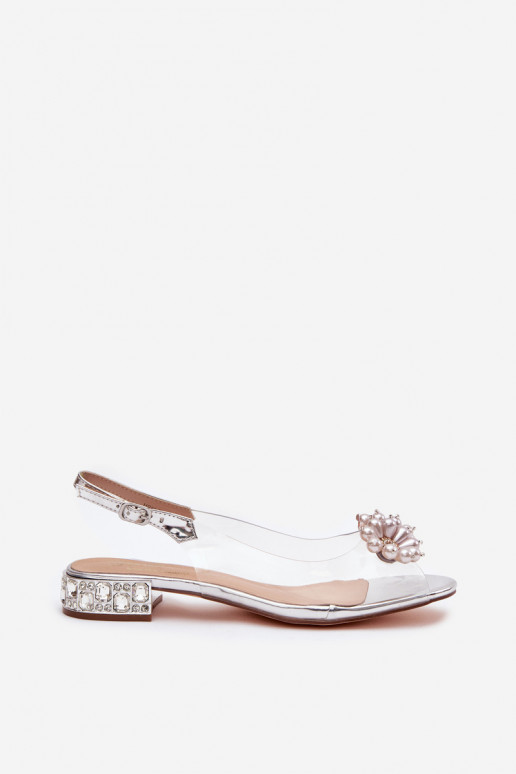 Transparent low heel sandals with decorative details D&A MR52-229 silver