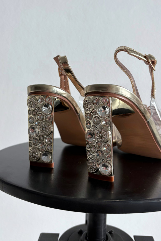 Block heel sandals with decoration and crystals D&A MR52-236 Gold