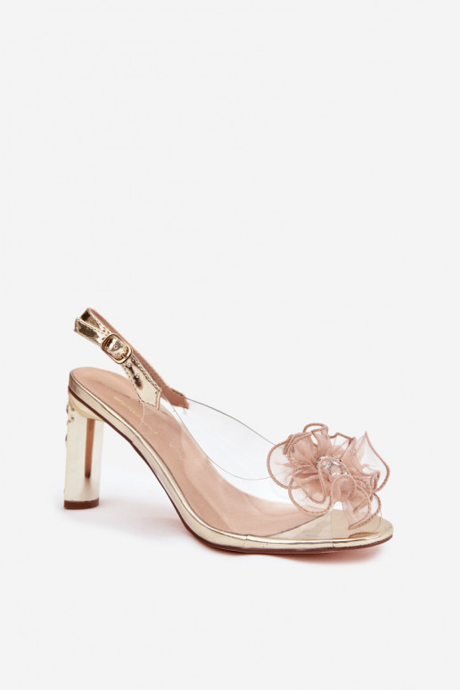 Block heel sandals with decoration and crystals D&A MR52-236 Gold