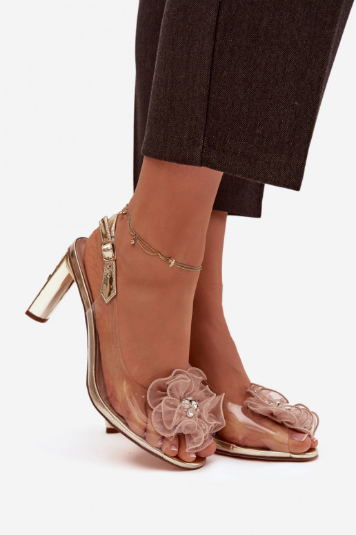 Sandały Na SłupkuwithOzdobą I Kryształkami D&A MR52-236 Złote