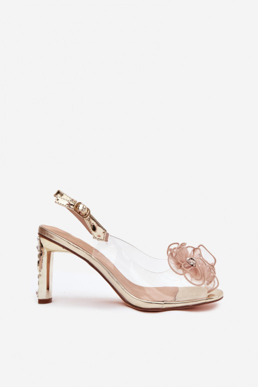 Block heel sandals with decoration and crystals D&A MR52-236 Gold