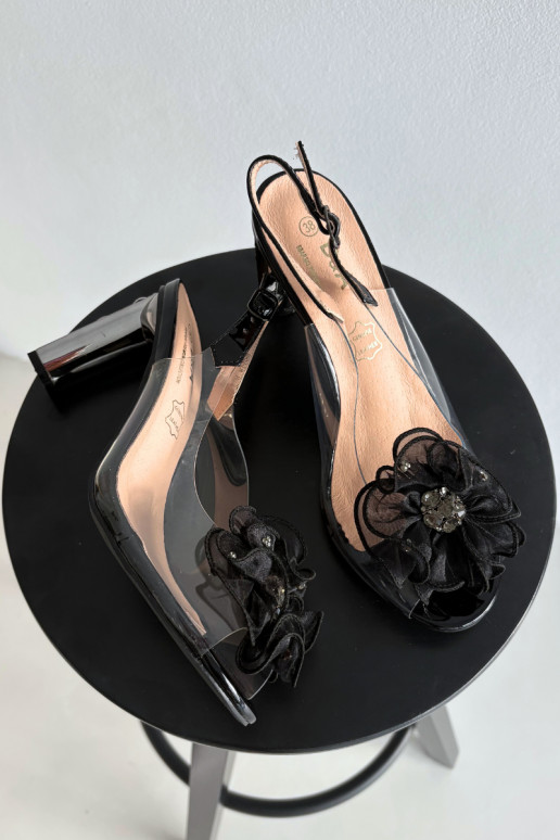 Block Heel Sandals with Decoration and Crystals D&A MR52-236 Black