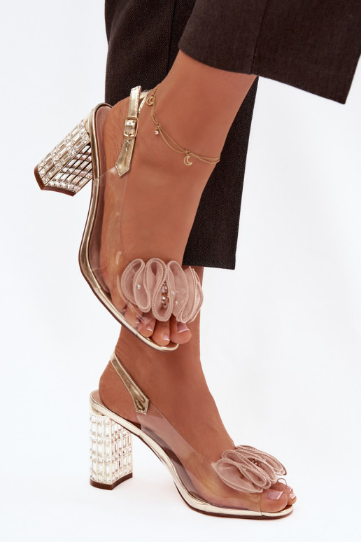Heeled Sandals with Crystals D&A MR52-237 Gold
