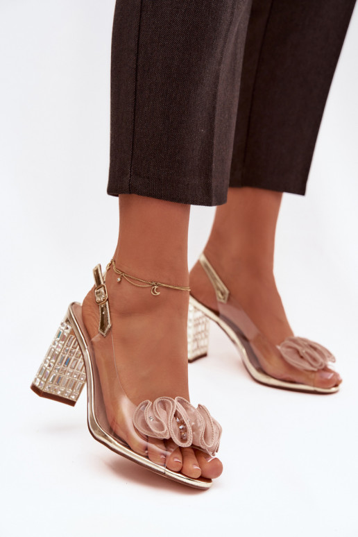 Heeled Sandals with Crystals D&A MR52-237 Gold