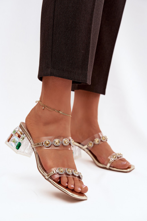 Women's slippers with crystals D&A MR1037-02 Gold