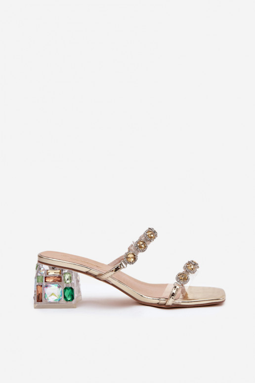 Women's slippers with crystals D&A MR1037-02 Gold