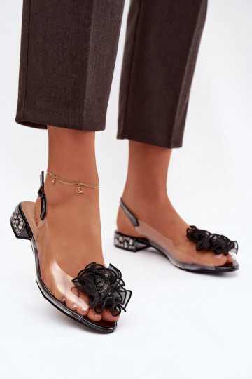 Transparent Low Heel Sandals with Crystals and Decoration D&A MR52-230 Black