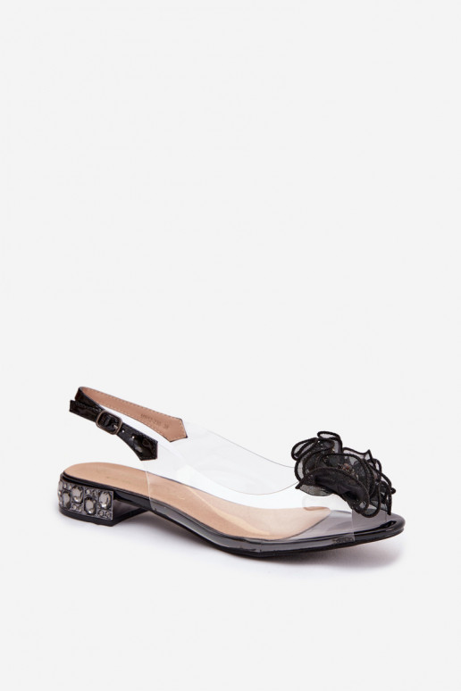 Transparent Low Heel Sandals with Crystals and Decoration D&A MR52-230 Black
