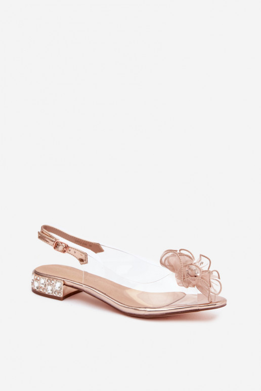 Transparent low heel sandals with crystals and decoration D&A MR52-230 pink gold