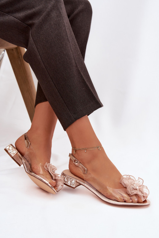 Transparent low heel sandals with crystals and decoration D&A MR52-230 pink gold