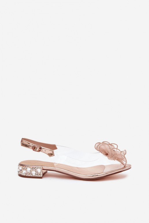 Transparent low heel sandals with crystals and decoration D&A MR52-230 pink gold