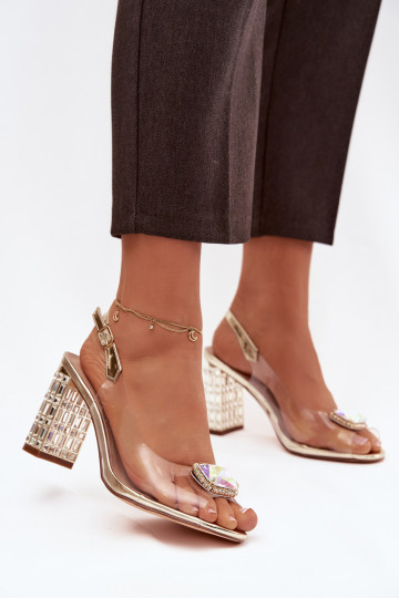 Transparent block heel sandals with crystals D&A MR52-239 gold