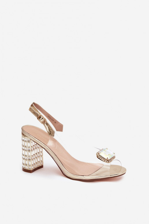 Transparent block heel sandals with crystals D&A MR52-239 gold