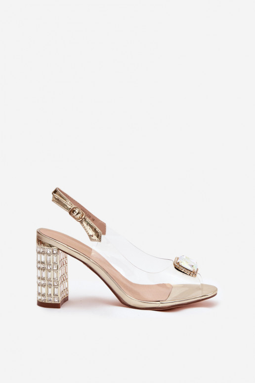 Transparent block heel sandals with crystals D&A MR52-239 gold