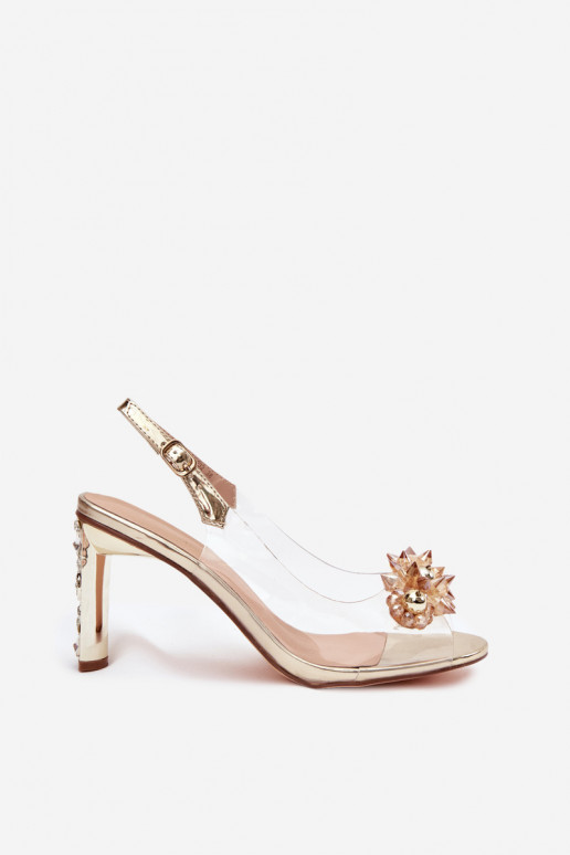 Transparent Block Heel Sandals With Embellishments D&A MR52-232 Gold