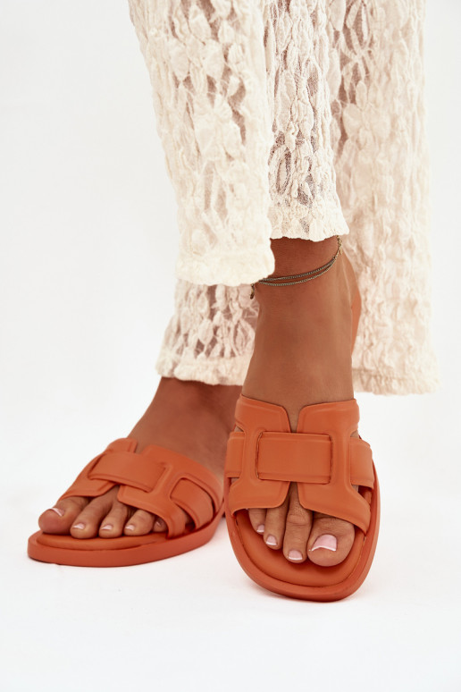 Womens Flat Heel Orange Slippers Lorania