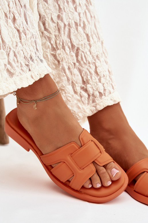 Womens Flat Heel Orange Slippers Lorania