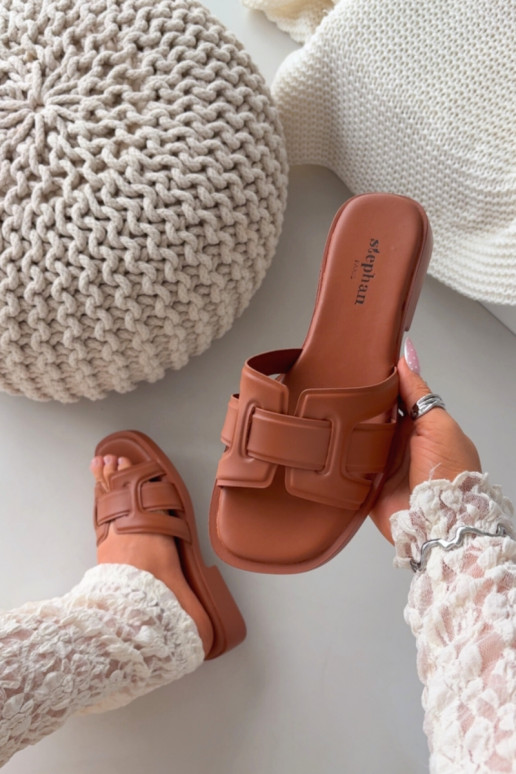 Klapki Damskie Na Płaskim Obcasie Camel Lorania