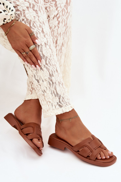 Klapki Damskie Na Płaskim Obcasie Camel Lorania