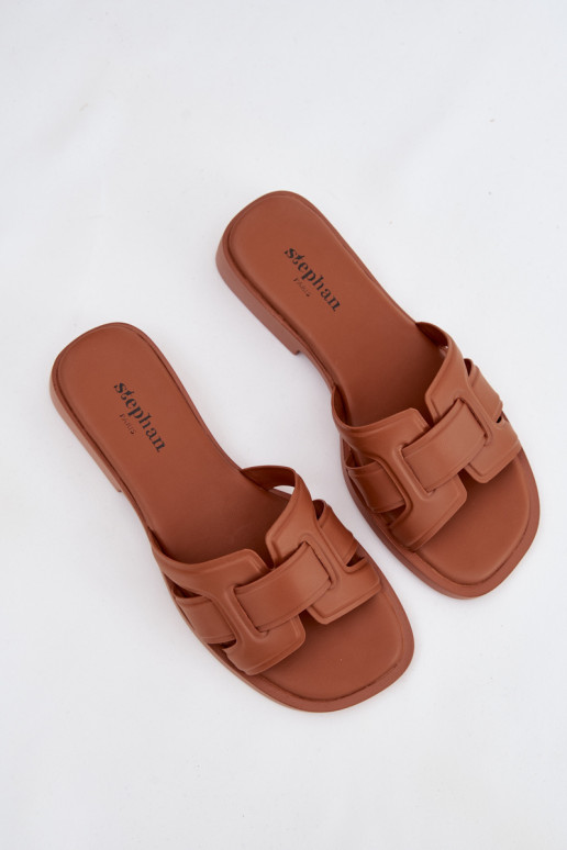 Klapki Damskie Na Płaskim Obcasie Camel Lorania