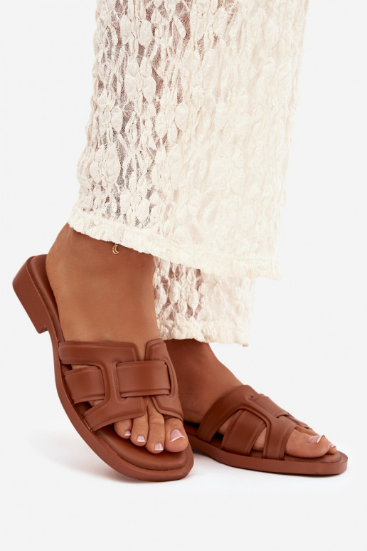 Klapki Damskie Na Płaskim Obcasie Camel Lorania