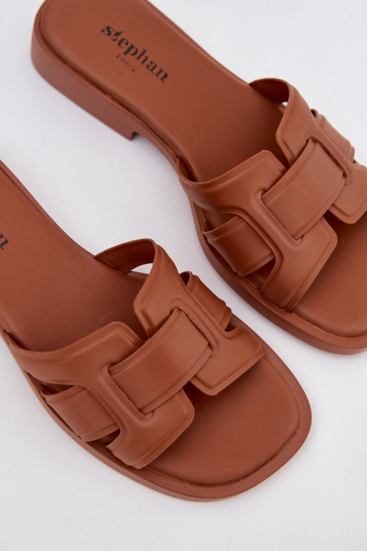 Klapki Damskie Na Płaskim Obcasie Camel Lorania