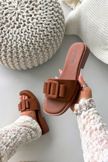 Women's Flat Sandals with Buckle Camel Melivra