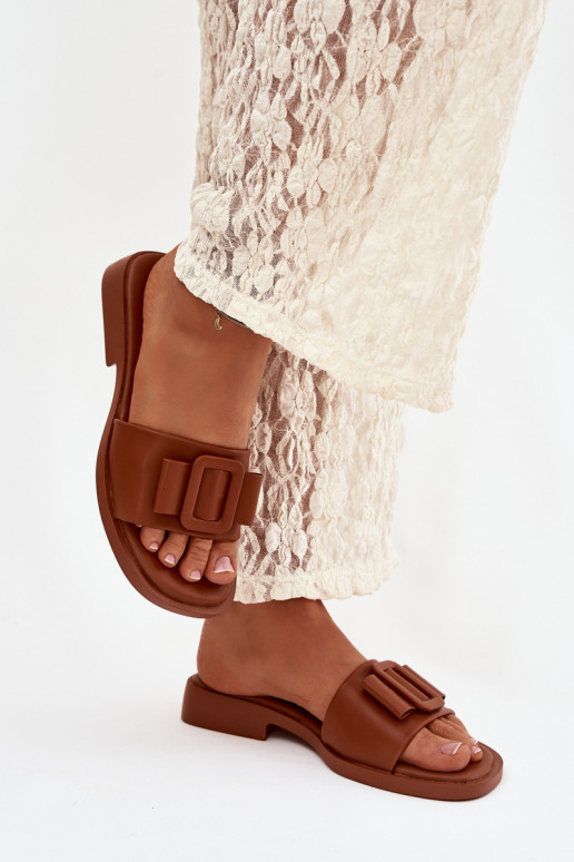 Women's Flat Sandals with Buckle Camel Melivra