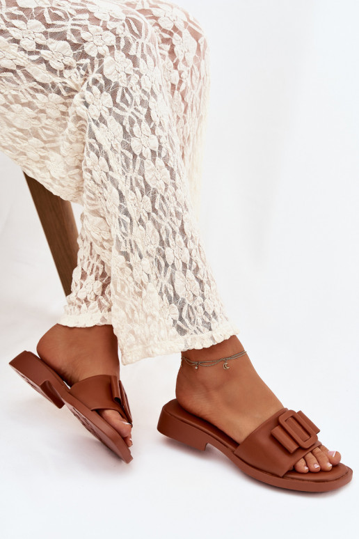 Women's Flat Sandals with Buckle Camel Melivra