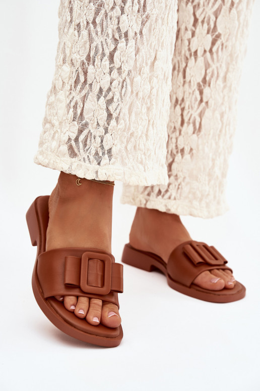 Women's Flat Sandals with Buckle Camel Melivra