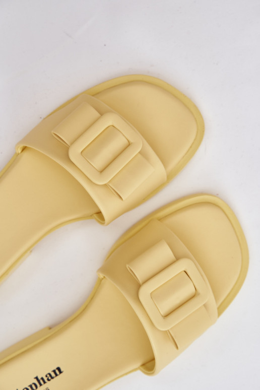 Klapki Damskie Na Płaskim ObcasiewithKlamrą Żółte Melivra