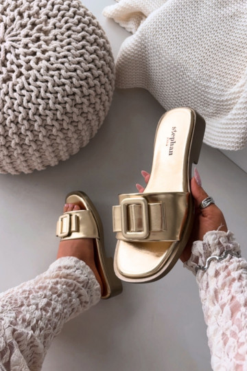 Women's Flat Sandals with Gold Buckle Melivra