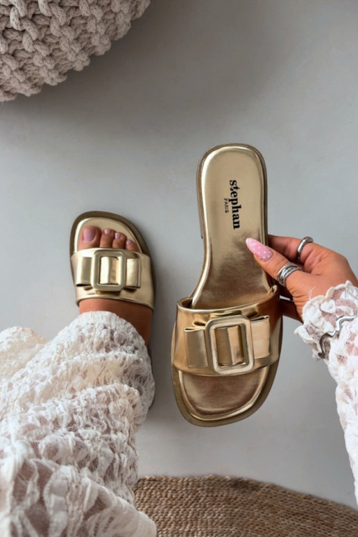 Women's Flat Sandals with Gold Buckle Melivra